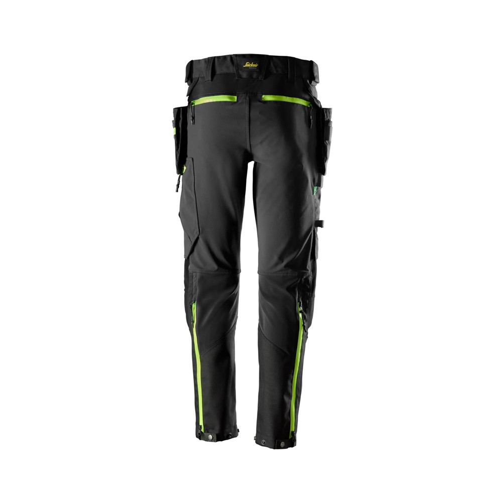 6940 FlexiWork, Softshell-Stretchhose mit abnehmbaren Holstertaschen | 0467 black/neon yellow