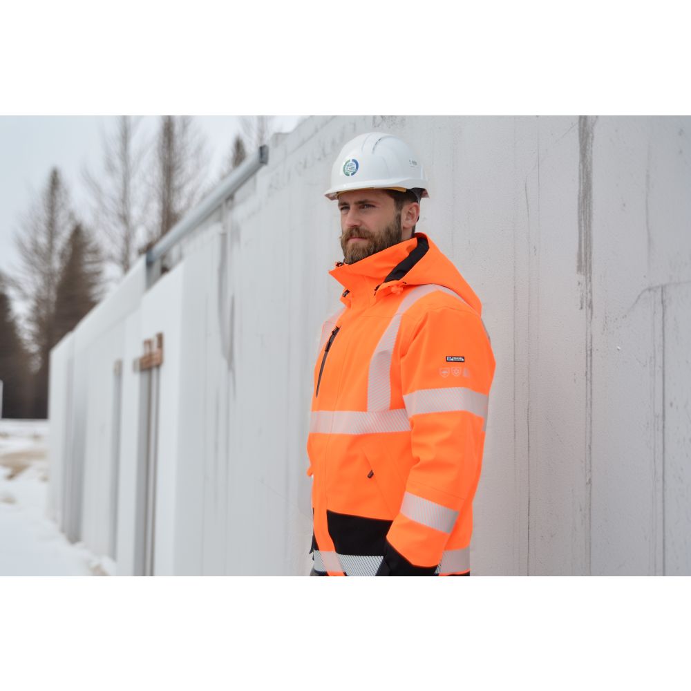 4WS-9097 HI-VIS Winterjacke | Stretch, Detailansicht 3 in der Farbe 05/07 hi-vis orange/schwarz
