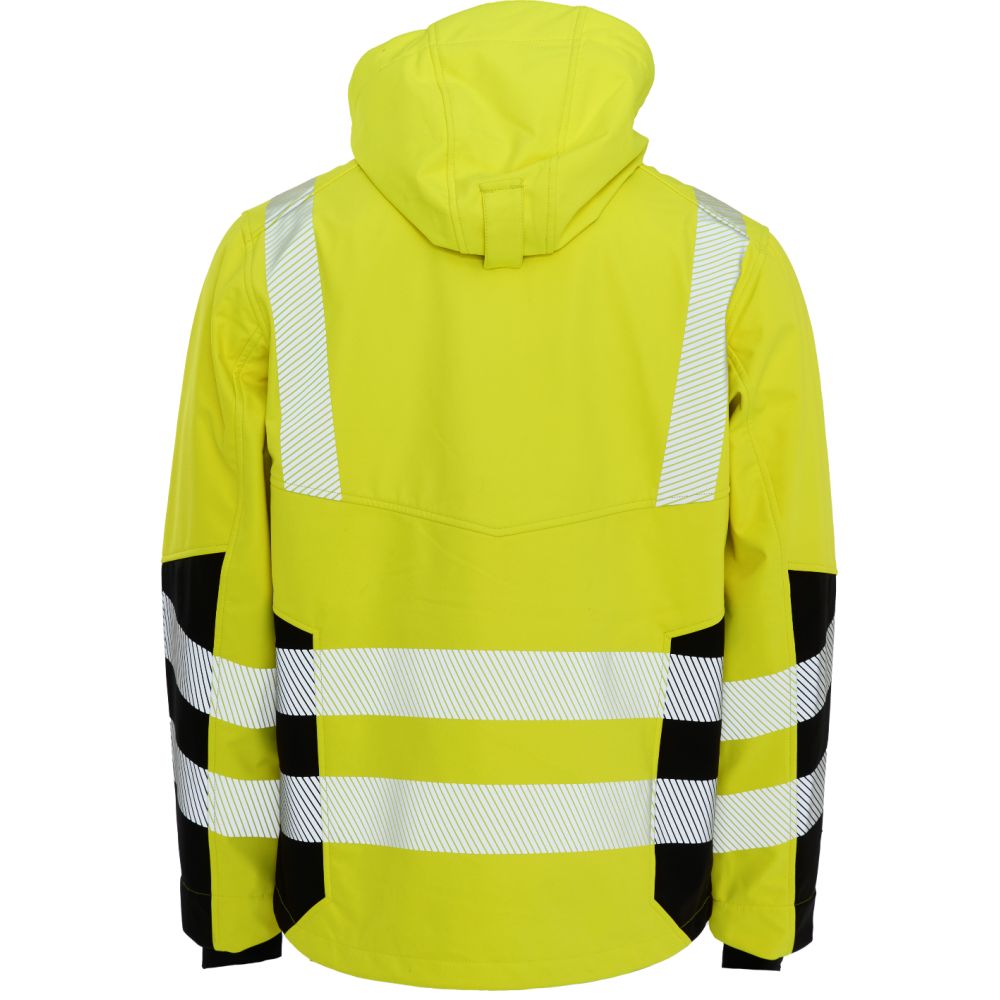 116503R Visible Xtreme Softshelljacke | recycelt, Detailansicht 1 in der Farbe warngelb/schwarz