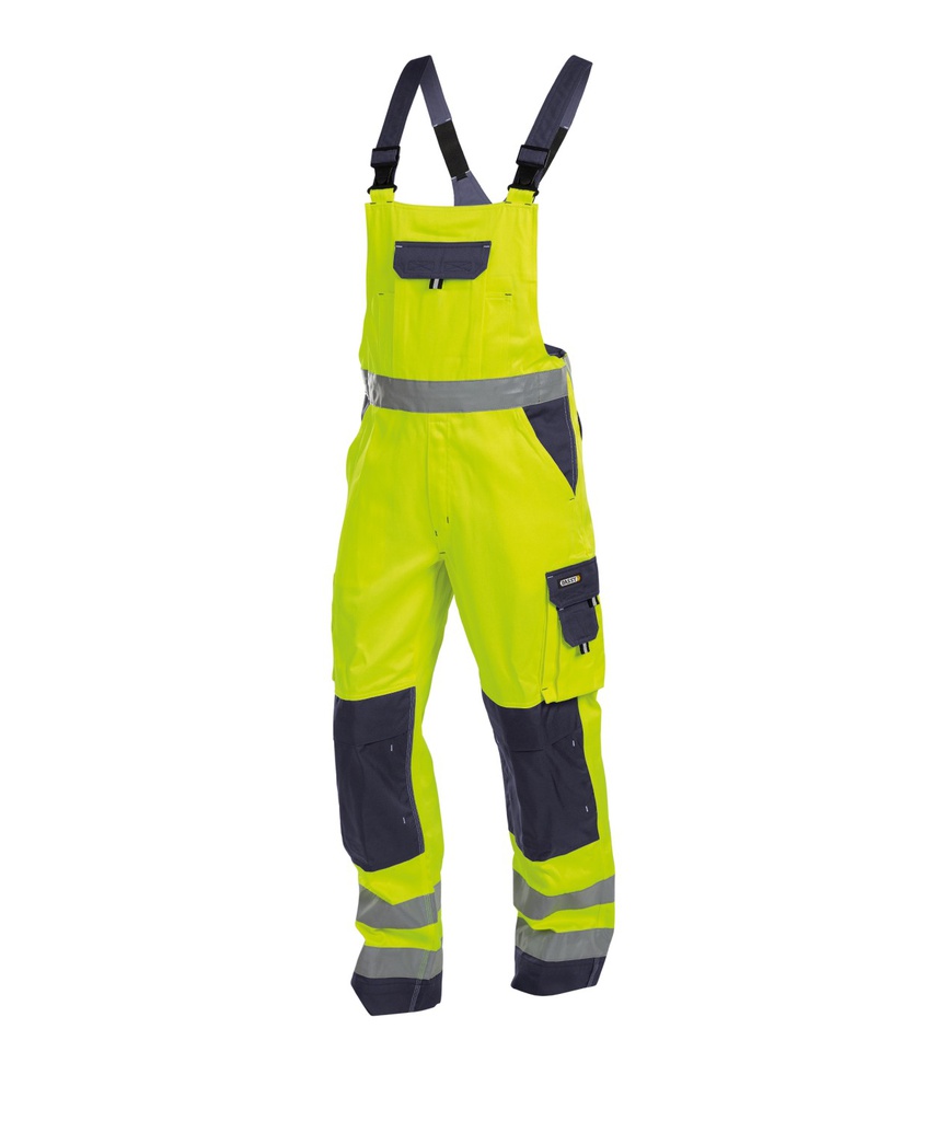 400127 Toulouse | Warnschutz-Latzhose mit Kniepolstertaschen (neongelb/dunkelblau, 42, Standard)