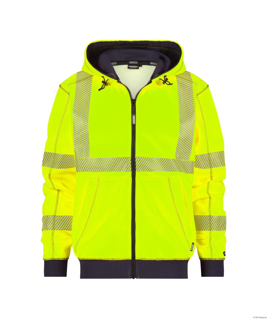 300380 Evans | Warnschutz Kapuzensweatshirt mit langem Reißverschluss (sdVr) (neongelb/dunkelblau, XL)