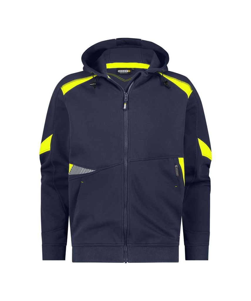 300526 Santos | Kapuzensweatshirt mit langem Reißverschluss (nachtblau/neongelb, XS)