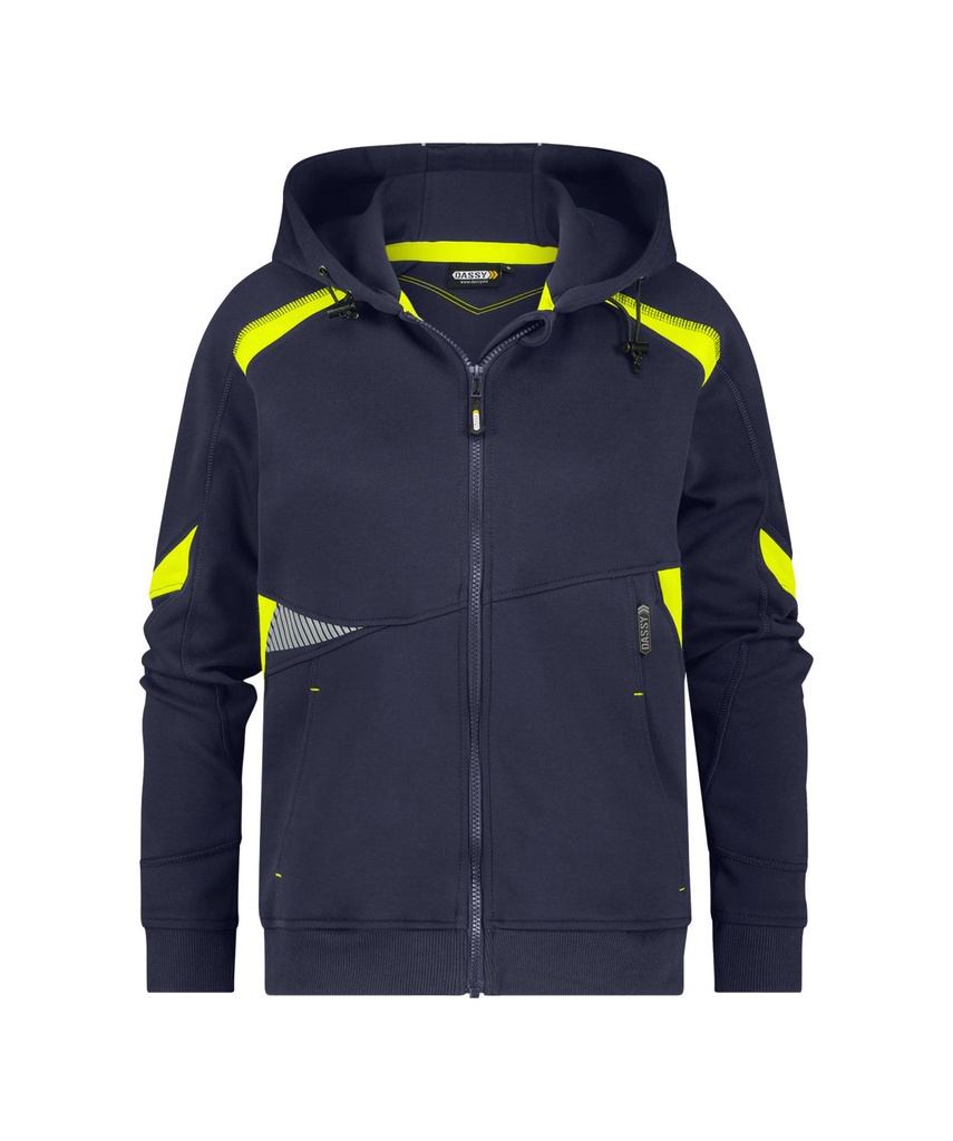 DASSY Santos Woman | Kapuzensweatshirt mit langem Reißverschluss für Damen | 300548 (nachtblau/neongelb, XS)