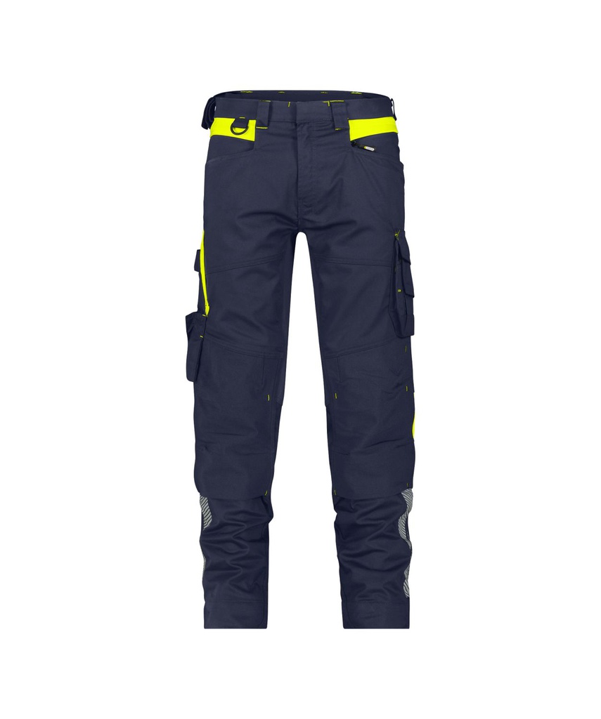 201126 Canton | Stretch-Arbeitshose mit Kniepolstertaschen (nachtblau/neongelb, 42, Standard)