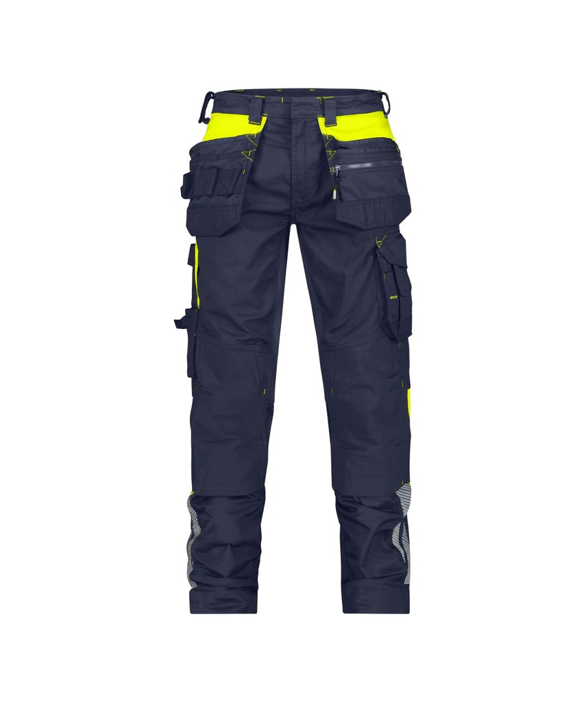 DASSY Shanghai | Stretch-Arbeitshose mit Holstertaschen und Kniepolstertaschen | 201105 (nachtblau/neongelb, 42, Standard)