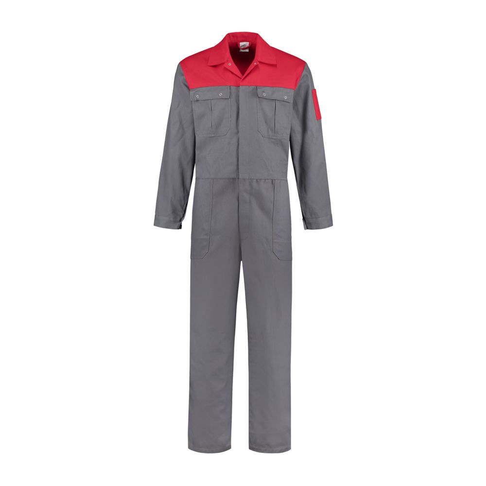 BESTEX Overall 100% Baumwolle, zweifarbig | OVK2KL (grau/rot, 40)