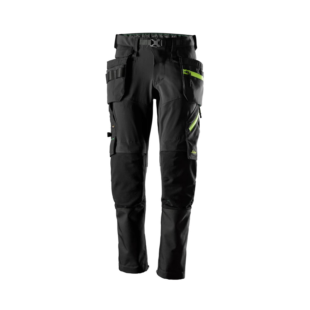 6940 FlexiWork, Softshell-Stretchhose mit abnehmbaren Holstertaschen | 0467 schwarz/neongelb