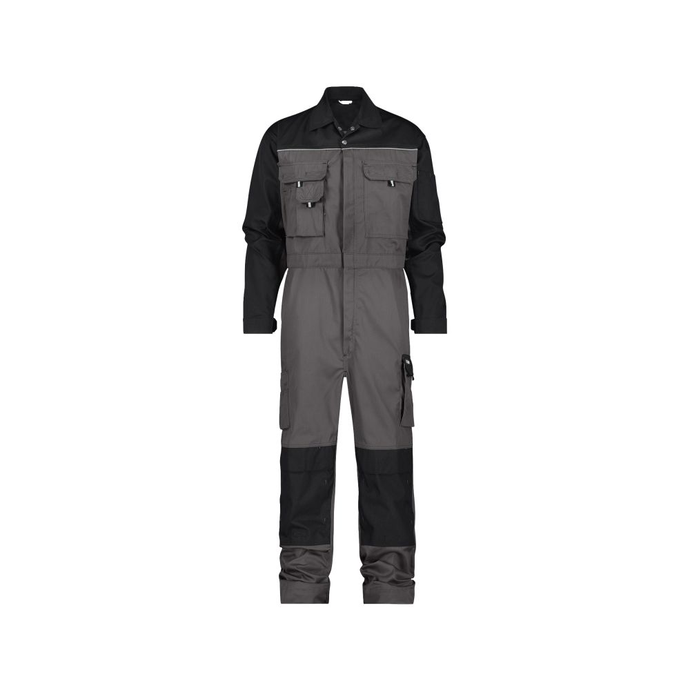 100286 Cannes | zweifarbiger Overall mit Kniepolstertaschen (grau/schwarz, XS)
